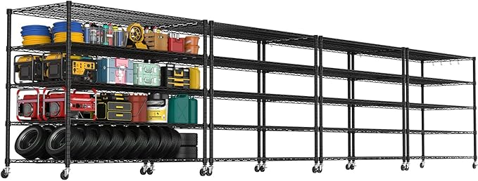PrimeZone 5 Tier 80.7" Hx55.5 Wx24 D Wire Shelving with Wheels 3000lbs NSF Certified Storage Shelves Heavy Duty Metal Shelf Adjustable Rolling Rack Commercial Garage Restaurant Warehouse Kitchen 4Pcs
