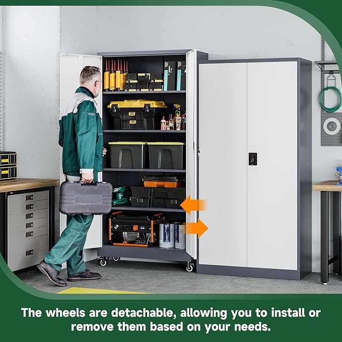 Letaya Metal Garage Storage Cabinets with Lock Door and Adjustable Shelves, Steel Tool Cabinets for Home,Office,Warehouse Organisieren (Grey White, 75" H)