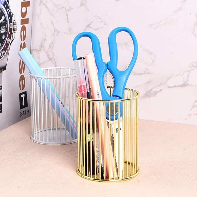 Metal Pen Holder Cup for Desk Makeup Brushes Pencil Holders Home Office Organizer White