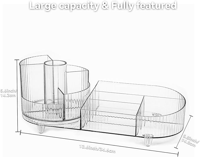 Cosmetic Makeup Storage Organizer, Countertop Makeup Perfume, Rotating Makeup Organizer for Vanity with Brush Holder, Lotions Display Case, Large Spinning Makeup Skincare Organizer (Transparent)