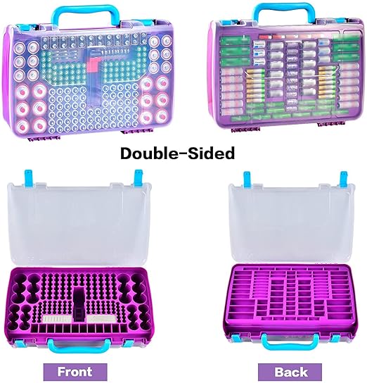 Battery Storage Organizer Case Holder Box with Tester, Double-Sided Batteries Fits for 269 Caddy Container AA AAA AAAA 3A 4A 9V C D Lithium 23A 4LR44 CR123A CR1632 CR2032 - Purple