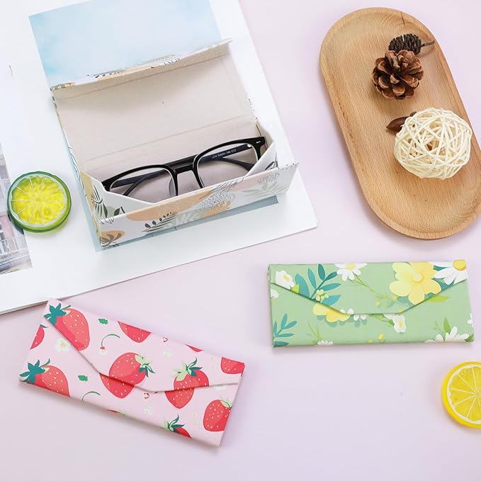 Foldable Glasses Case, Magnetic PU Leahter Sunglasses Case, Cute Hard Shell Folding Eyeglass Cases for Women Kids