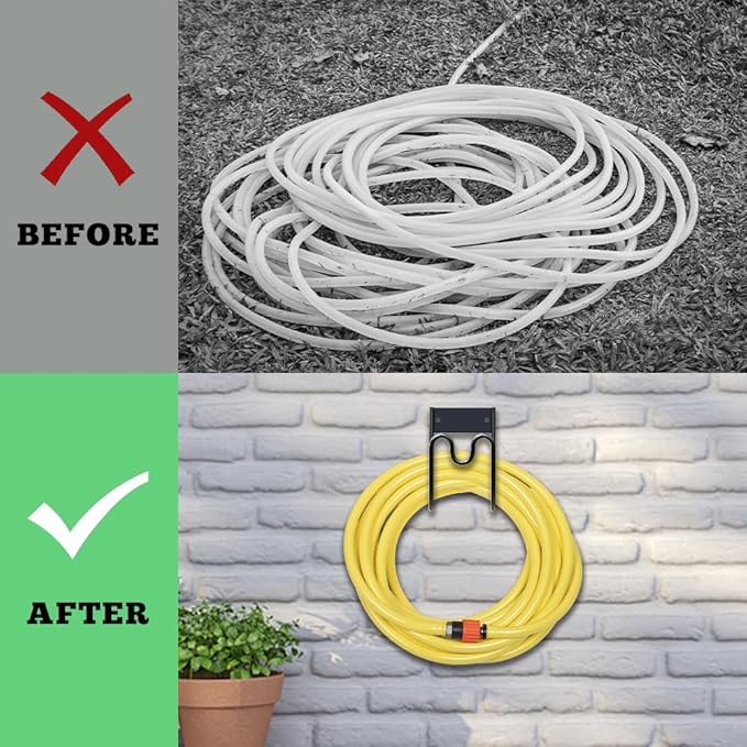 Metal Garden Hose Holder - Wall Mounted Garden Hose Hook, Hose Hanger Heavy Duty for Water Hose Extension Cords Vacuum Hose,Rust Proof (Black)