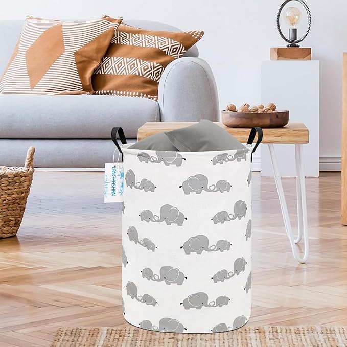 LANGYASHAN Storage Bin, Canvas Fabric Collapsible Organizer Basket for Laundry Hamper,Toy Bins,Gift Baskets, Bedroom, Clothes,Baby Nursery (Full Love Elephant)