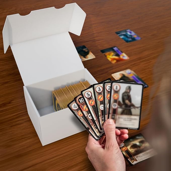 NUMINA Small Trading Card Storage Box 4 Pack, 160 Toploader Card Corrugated Organizer with Dividers & Labels for TCG/MTG Decks and Collector Card Collections