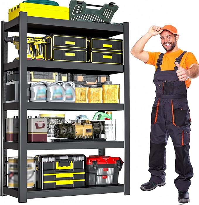 BESFUR 5-Tier Metal Shelving Unit, Adjustable Storage Utility Rack, Heavy Duty Garage Shelves Storage Utility Rack Shelf Unit for Warehouse Pantry Closet Kitchen, 16" D*36" W*71" H