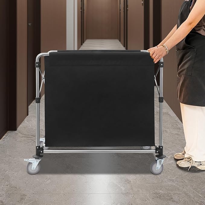 Commercial Laundry Cart with Wheels,Folding Laundry Hamper Cart,Heavy Duty Rolling Laundry Basket with Large Capacity,Laundry Sorter Trolley for Home Hotel Apartment (Black, 35.43 * 23.62 * 34.65in)