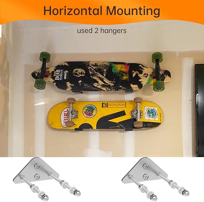 Skateboard Wall Mount Display(10 Packs),Aluminum Skateboard Hanger with Two Screw Holes,Skateboard Deck Storage for Home Decor, Skateboard Display Decor
