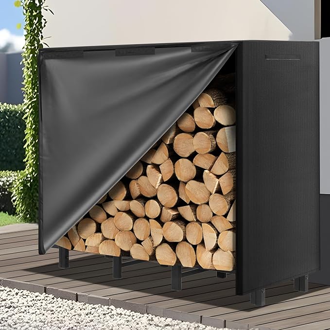 4FT Firewood Rack Outdoor with Cover, Heavy Duty Adjustable Firewood log Storage & Holder, Wood Pile Lumber Storage Rack Stacking Outside for Courtyard Patio.
