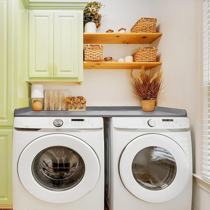 Royxen Washer Dryer Countertop with Solid Wood Core,54“W x 27.5D Laundry Countertop with Edge Rails,Washer and Dryer Topper for Laundry Room Organization (Grey)