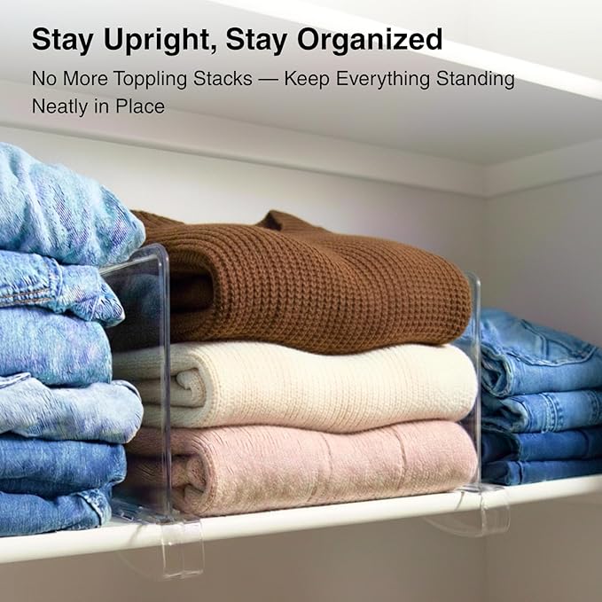 Shelf Dividers Purse Organizer for Closet: 8-Pack Acrylic Bag Storage Organizer for Handbags, Clutches, Clothes, Sweater, Towel on Wood Shelves