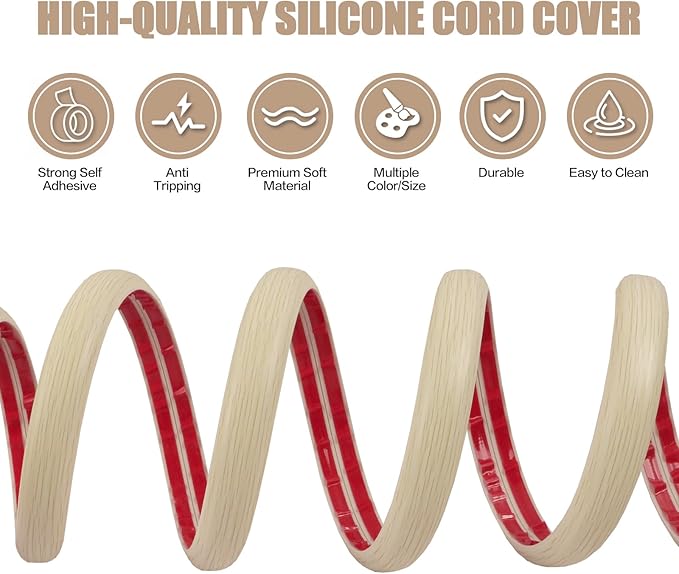Floor Cord Cover Self Adhesive Cord Hider,10FT Cable Management, Extension Strip Protector for Wires, Prevent Cable Trips for Offices, Gyms, Exhibitions Cavity:0.51"(W) x 0.3"(H) Yellow Wood