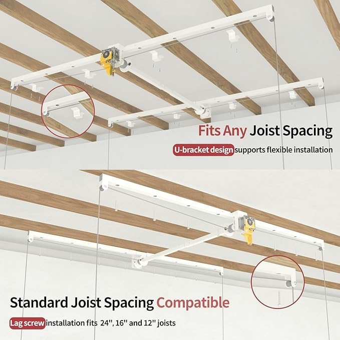 Garage Ceiling Storage Racks, Heavy-duty 4x8 FT Overhead Garage Storage Rack with Safety Lock, Ideal for Ceiling Storage Lifting Organization System, 325lbs Capacity