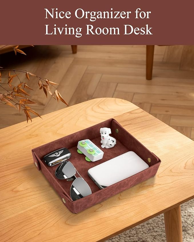 CASIRENA Father's Day Gifts Faux Leather Valet Tray Organizer for Men - Catch-All Tray for Entryway Table Key, Wallet, Watch, Coin Change, Phone, Dresser EDC Dump Jewelry, Bedside Nightstand Desk-top