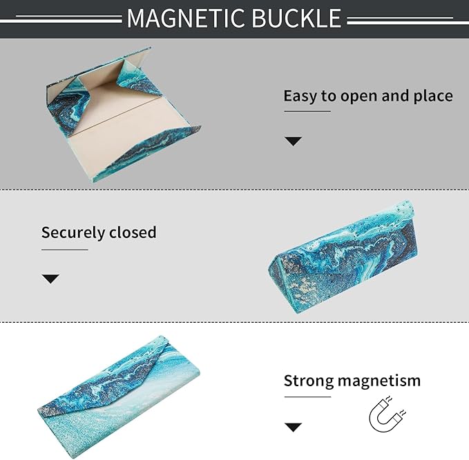 Foldable Glasses Case, Magnetic PU Leahter Sunglasses Case, Cute Hard Shell Folding Eyeglass Cases for Women Kids