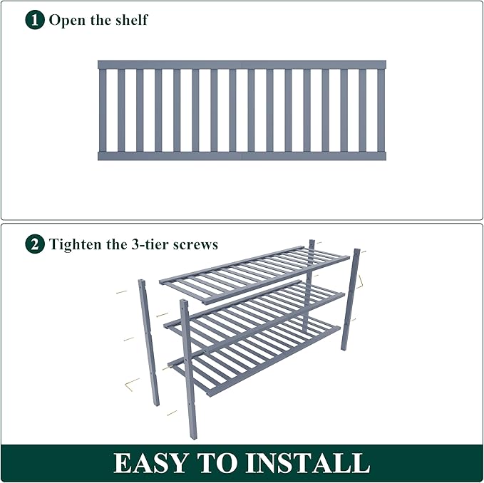 Smiry Bamboo Shoe Rack for Closet, 3 Tier Long Wooden Stackable Shoe Organizer, Free Standing Shoes Storage Shelf for Entryway, Front Door Entrance, Grey