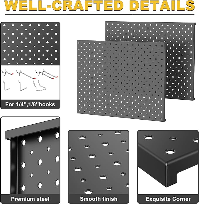 Ultrawall Metal Pegboard Panels, Pegboard Wall Organizer, Black Peg Boards for Wall, Garage Tool Storage Organization, 12"X16", 2pcs