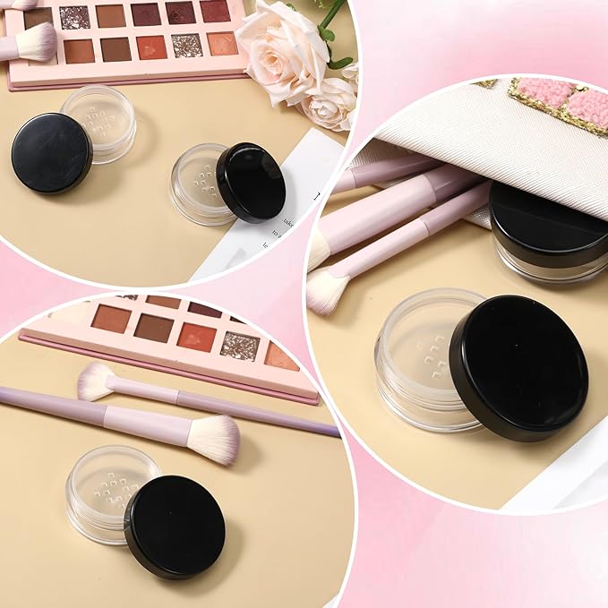 2 PCS 10ml/0.34oz Plastic Empty Travel Small Loose Powder Compact with Rotatable Sifter and Leakproof Screw Lid, Refillable Loose Powder Containers Reusable No Leak Compact, Black