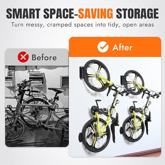 INNO STAGE 2-Pack Swivel Bike Wall Mount Rack, Heavy Duty Bike Rack, Garage Bike Rack & Indoor Bike Rack Solution, Bike Wall Hanger Holds 66 lbs, Space-Saving Vertical Storage for Bicycles
