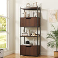 Bookcase with 4 Doors, 63" Tall Bookshelf with Storage Cabinet, 6 Tier Open Bookshelf for Display, Industrial Floor Standing Display Storage Shelves for Home Office, Living Room, Brown