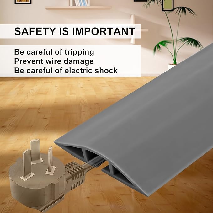 20Ft Floor Cord Cover Gray Silicone Cable Protector Easy to Install Wire Organizer and Hider for Home, Office, Garage (Gray-6m)