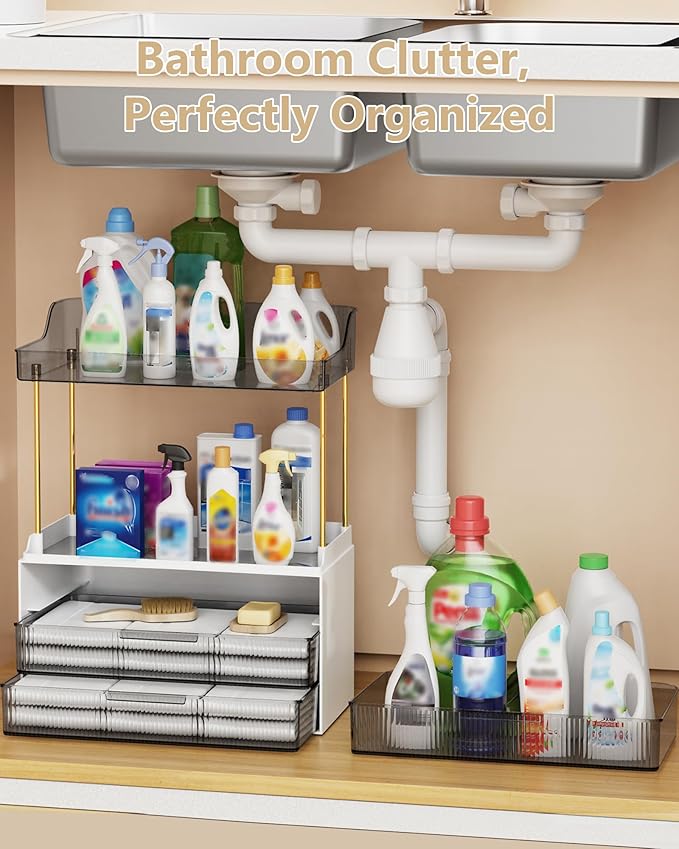 Bathroom Organizers and Storage, Makeup Organizer (Sturdy Durable Attractive), Ideal for Vanity, Countertop, Counter, Perfume, Skincare, Cabinet, Cosmetic, Dresser Organizer (Black)