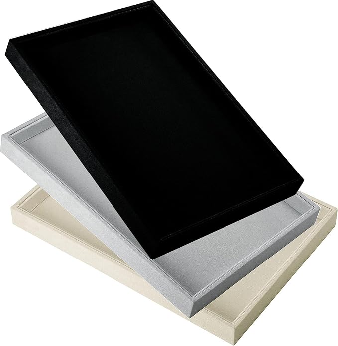 Mornajina 13.8" x 9.5" Velvet Jewelry Tray Jewelry Display Tray, Stackable Empty Plate Trays for Earrings Necklaces Bracelet Rings Display Showcase - Light Khaki