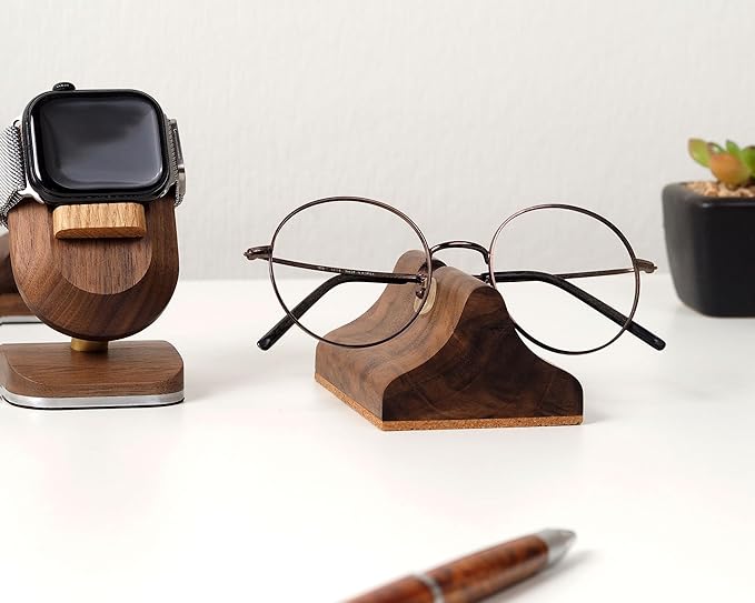 Handmade Wood Carving Eyeglasses Stand Wood Glasses Holder Sunglasses Display Stand Home Office Desk Supplies (WALNUT)