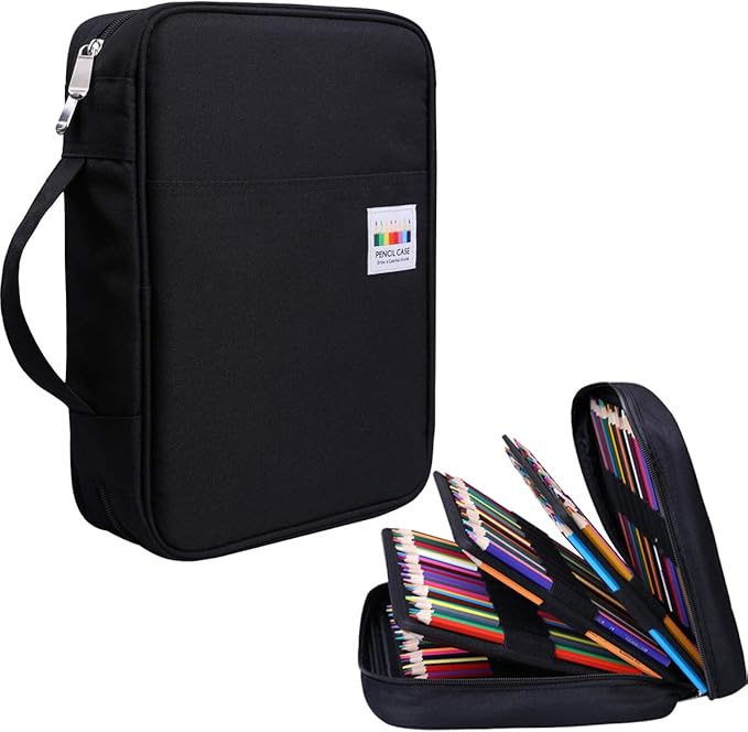 JAKAGO 220 Slots Colored Pencil Case Large Capacity Pen Holder for Artist Painter Zipper Organizer Bag for Marker Highlighter Storage Case for Office Sketch Travel Supplies (Black)