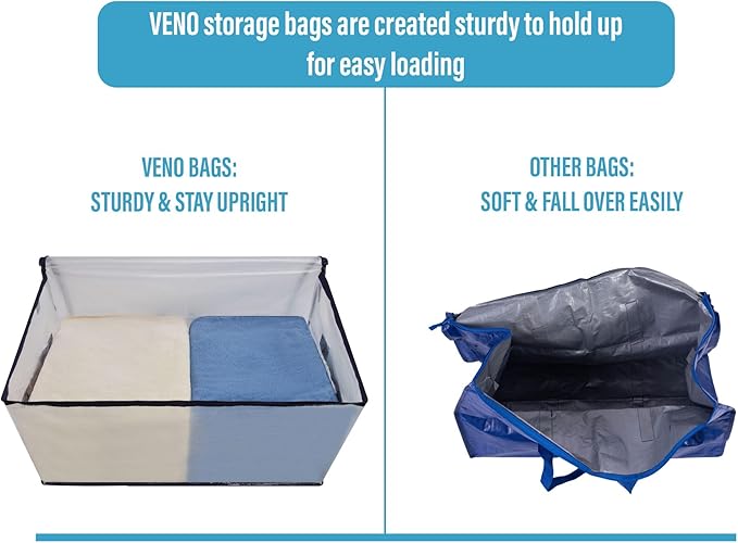 VENO 4 Pack Moving Bags and Large Christmas Decoration Storage Bins with lids. Alternative to Moving Boxes, Packing Supplies for College. Heavy Duty Totes (Clear, 4 Pack)