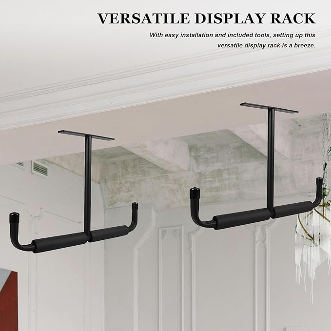 Ceiling Mounted Hanging Display Rack for Garage Shaped Hooks Multifunctional Fishing Rod Holder and Bicycle Storage Space-saving Heavy Duty Organizer for Tools and Equipment