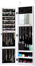 Giantex Wall Door Mounted Mirrored Jewelry Cabinet Jewelry Armoire Storage Organizer with Full Length Mirror Jewelry Cabinets (White)