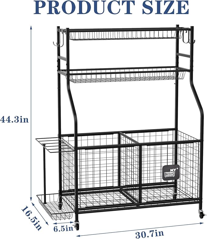 Mythinglogic Sports Equipment Garage Organizer,Garage Ball Storage for Sports Gear and Toys, Rolling Ball Cart with Wheels for Indoor/Outdoor Use