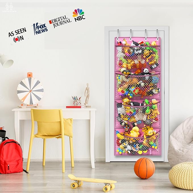 Honeyera Storage for Stuffed Animals - Over Door Organizer for Stuffies, Baby Accessories, and Toy Plush/Easy Installation with Breathable Hanging Storage Pockets Big Girls Chair Toddler Large Bag