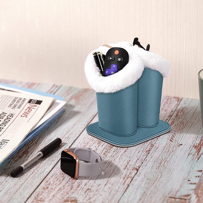 Fintie Plush Lined Double Eyeglasses Holder with Magnetic Base, Glasses Stand Case Organizer for Desk, Nightstand, Office, Ocean Blue