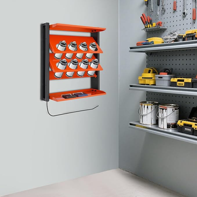 Spray Can Holder, Spray Paint Can Holder Wall Mount, Paint Can Storage Rack for Shop and Garage, Heavy Duty Painting Bottle Organizer, 8 Holes & 2 Shelf, Orange