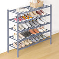 Smiry Bamboo Shoe Rack for Closet, 5 Tier Long Wooden Stackable Shoe Organizer, Free Standing Shoes Storage Shelf for Entryway, Front Door Entrance, Grey