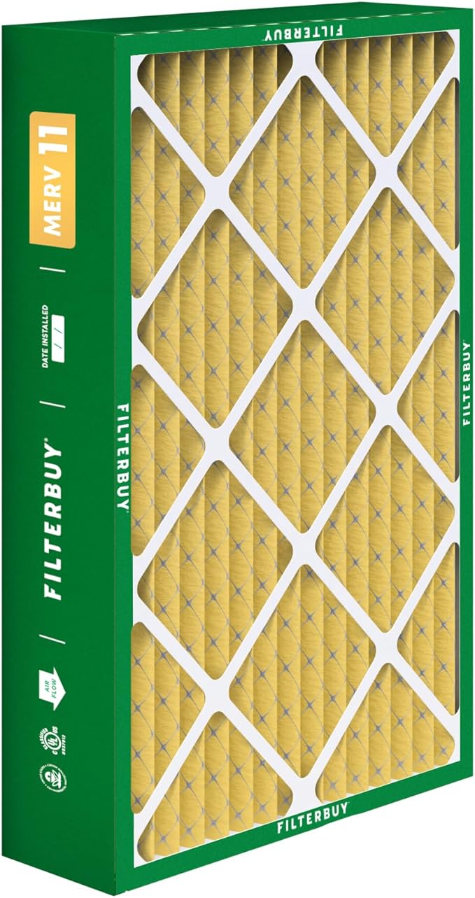 Filterbuy 15.75x27.63x3.50 Air Filter MERV 11 Superior Pet & Allergy Defense (4-Pack), Pleated HVAC AC Furnace Filters for AprilAire Space-Gard 104 & 2140 (Actual Size: 15.69 x 27.56 x 3.50)