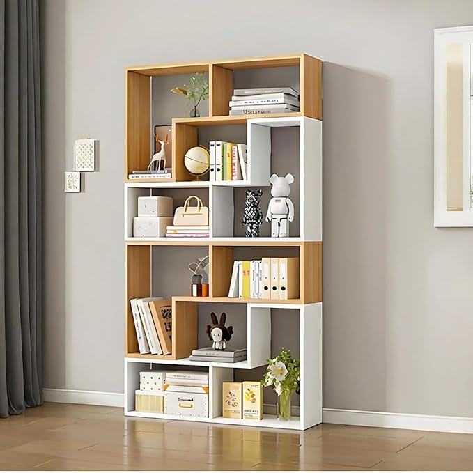 Expandable Bookcase with Adjustable Width,Wooden Room Divider Bookshelf,Standing Display Storage Organizer for Living Room,Study Room or Home Office