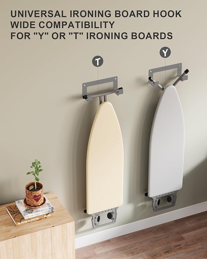 Ironing Board Hanger Wall Mount Stainless Steel, Y T Leg Ironing Board Holder Wall Mount for Laundry Room, Iron Board Hooks for Wall Heavy Duty Grey