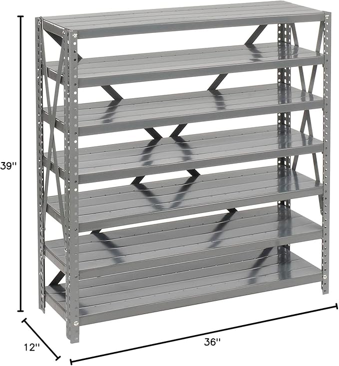 Global Industrial 7 Shelf Steel Shelving with (48) 4" H Plastic Shelf Bins, Blue, 36" W x 12" D x 39" H, Single-Sided Open Shelving with 48 Plastic Shelf Bins