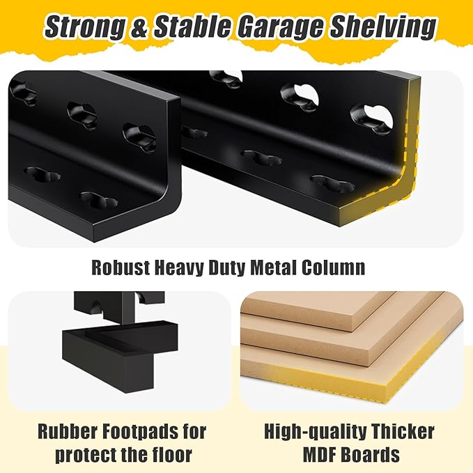 5-Tier Metal Storage Shelves: Heavy Duty Garage Shelving Adjustable Shelves for Storage - Black Utility Rack Shelf for Pantry, Warehouse, Office, Kitchen, 28" W x 12" D x 59" H, 3PCS