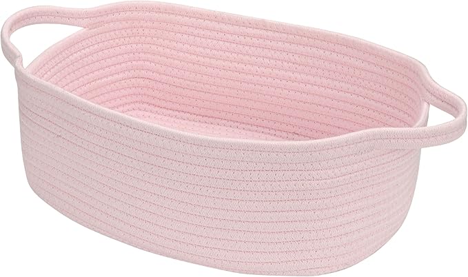 Small Woven Cotton Rope Basket Cute Baby Gift Baskets Empty Decorative Storage for Organizing Shelves Closet Baby Nursery Basket Bin Toy Storage Basket Organizer 13.7"x10.2"x5" Pink Easter