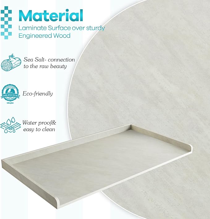 Kaboon Washer Dryer Countertop, Melamine Countertop with Edge Rails - 27.5" Depth x 54" Width Laundry Room Organization, Sea Salt/Greylish White