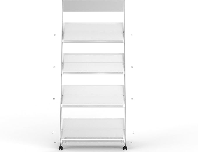 TONGMO Floor-Standing Magazine Rack 4-Layer with Wheels, Brochure Display Stand, High-hardness metal for Exhibitions, Office, and Any Organization Requiring Information Display (Silver)