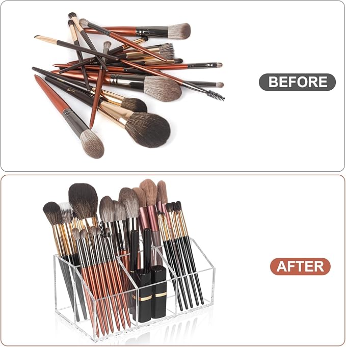 Clear Makeup Brush Holder Organizer Acrylic 6-Slots Cosmetic Brushes Storage Organizer for Vanity Countertop