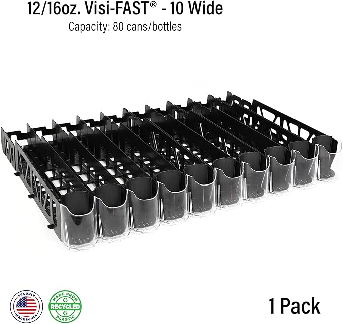Display Technologies Visi-FAST Spring Push Drink Dispenser, Refrigerator Organizers and Storage for 12/16 oz Beverages, Bottles, and Cans, Drink Dispenser for Fridge, Commercial and Home, (Pack of 1)