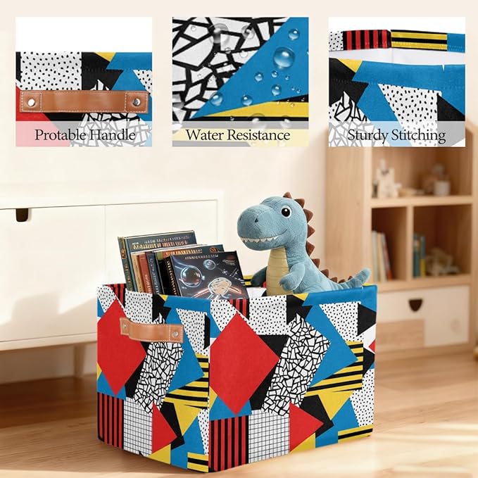 Large Storage Bins - Colorful Geometric Art Collapsible Rectangle Shelf Closet Organizer Baskets for Kids Dirty Clothes, Toys, Nursery, Bathroom, Bedroom, Home Decor Gift Basket