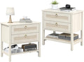 Wooden Nightstand Set of 2, Boho Side Tables with 2 Woven Rattan Drawers and Storage Shelf, Bedside Tables for Bedroom, or Home Office
