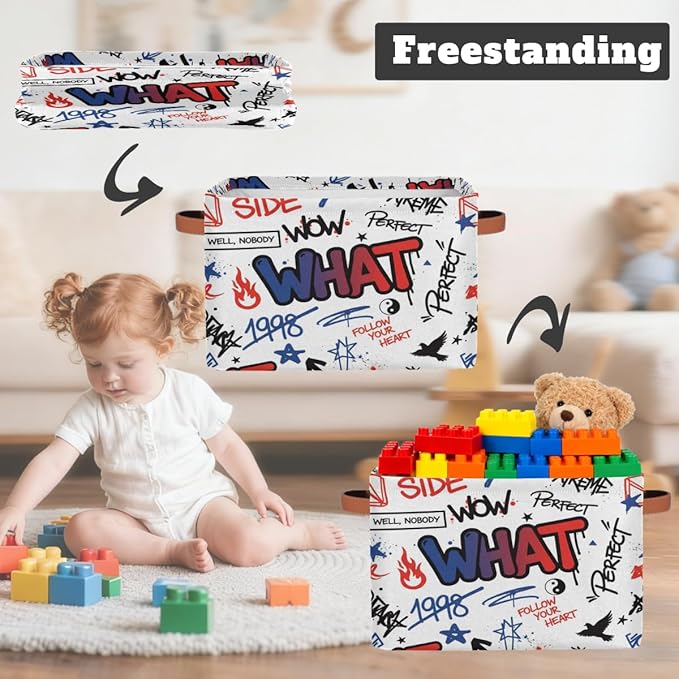 Large Storage Bins - Graffiti Art Collapsible Rectangle Shelf Closet Organizer Baskets for Kids Clothes, Toys, Nursery, Bathroom, Bedroom, Home Decor Gift Basket